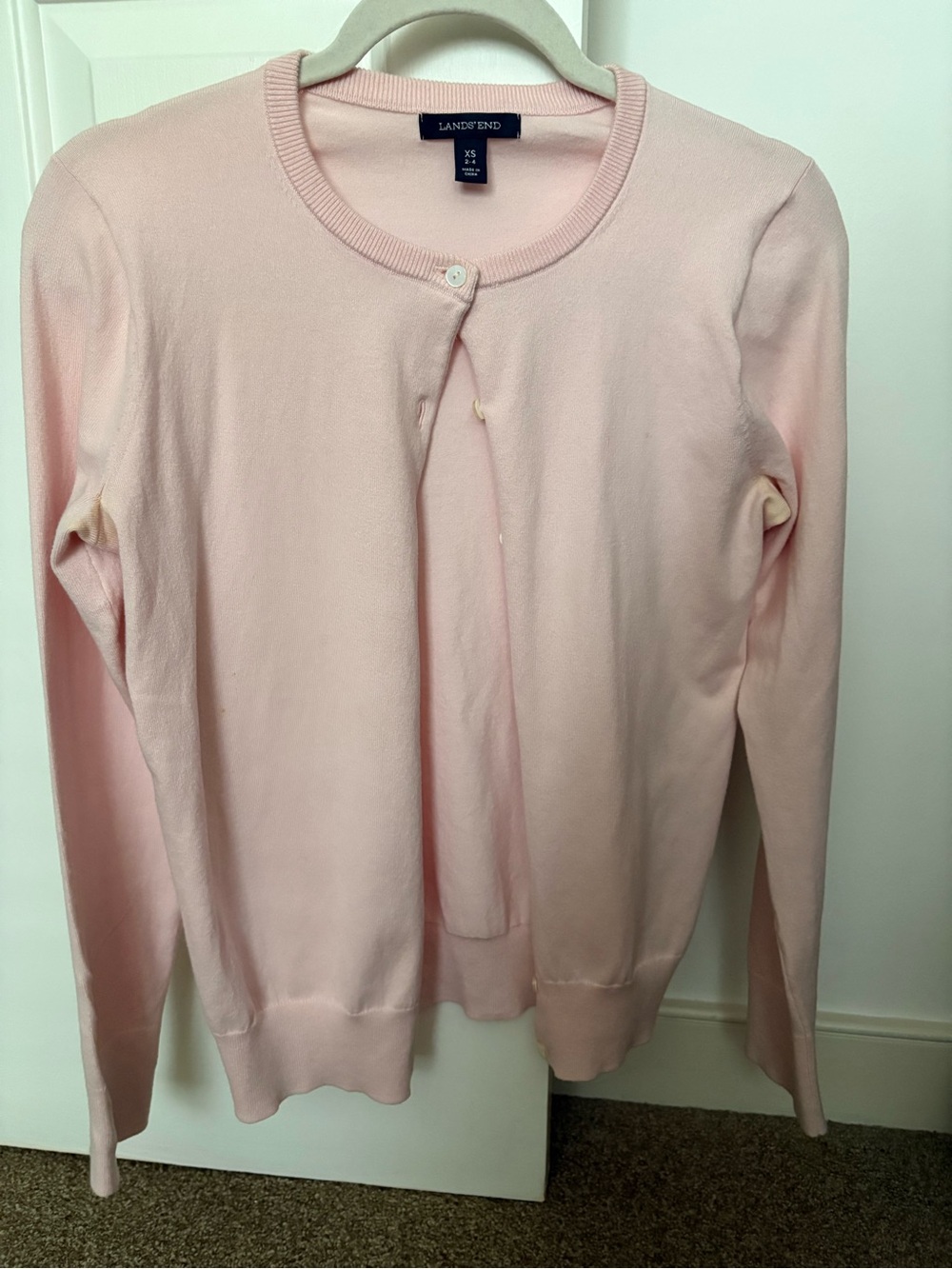 Lands' End Women's Pale Pink Crewneck Cardigan